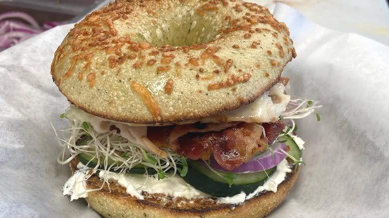 Ozark Mountain bagel sandwich