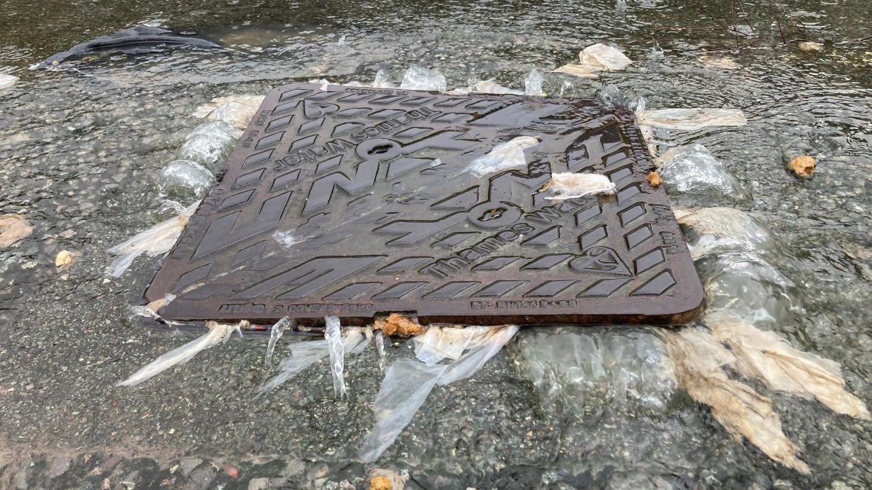 Sewage spilling out of a drain in Lambourne
