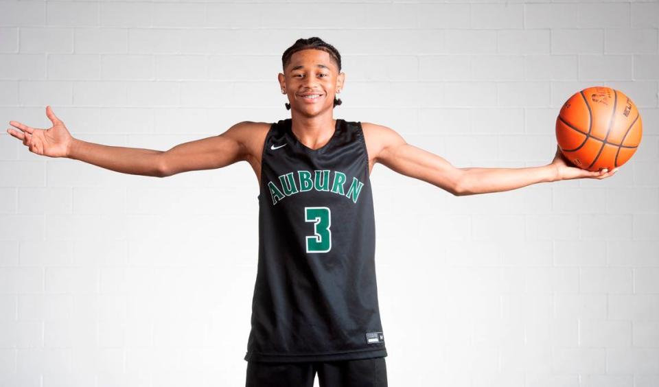 Auburn sophomore Jaylen Petty is one of six players named to The News Tribune’s All Area Boys Basketball Team. He is photographed at Curtis High School in University Place, Washington, on Saturday, March 11, 2023.