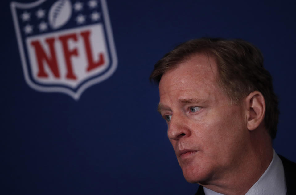 Roger Goodell announced a policy change that punishes players who take a knee during the national anthem on gameday. (AP) 