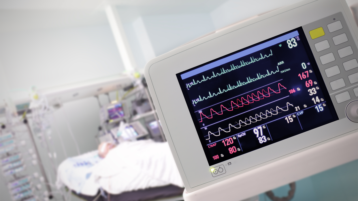 Hospital equipment monitors a patient's vital signs. The Midwestern region of the United States is the only part of the country that did not record more hospitalizations last week than the one before.