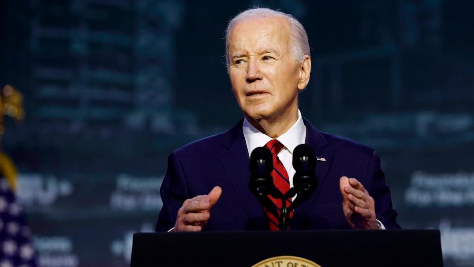 PHOTO: President Joe Biden delivers remarks at the North American Building Trades Unions (NABTU) 2024 Legislative Conference at the Washington Hilton on April 24, 2024 in Washington, DC. (Anna Moneymaker/Getty Images)