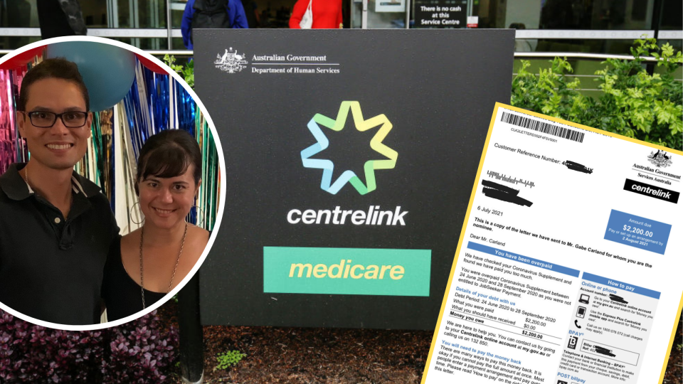 Image of Tessa, Gabe Carland, Centrelink sign, Centrelink letter