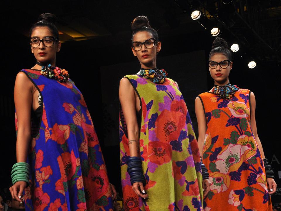 Models display creations by designer Sabyasachi Mukherjee during 2011 Lakme Fashion Week in Mumbai late March 11, 2011.