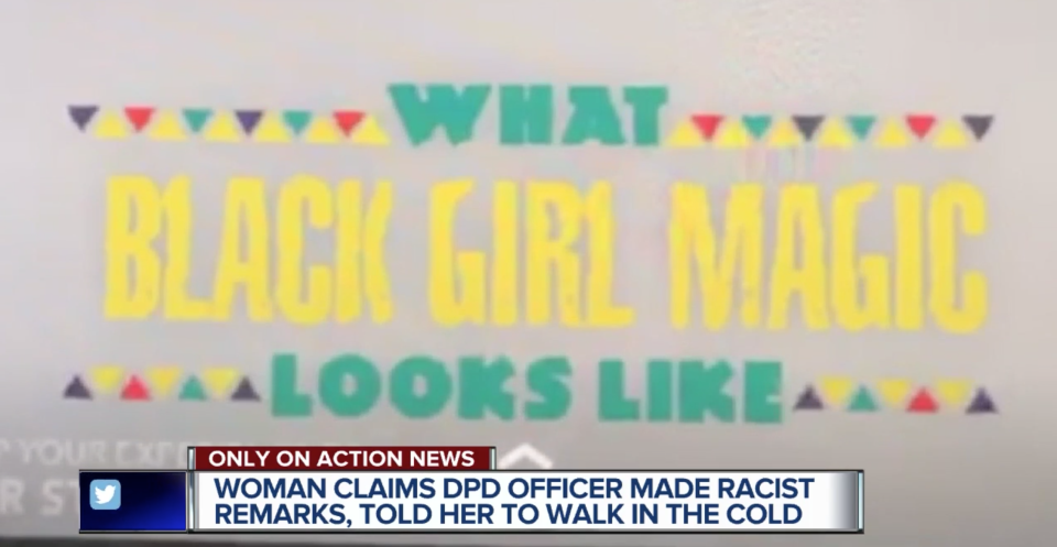 Detroit police officer Gary Steele took a Snapchat video of 24-year-old Ariel Moore walking home after a traffic stop and included the caption, “What Black Girl Magic Looks Like.” (Screenshot: WXYZ)