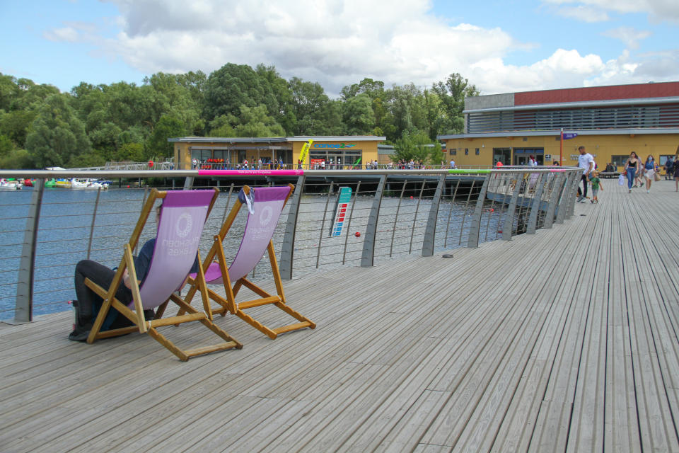  A man relax by the Rushden Lakes to enjoy the warm weather over the weekend
With the warm weather in the UK, people ventured outdoors amidst the novel coronavirus pandemic reprise. (Photo by David Mbiyu / SOPA Images/Sipa USA) 