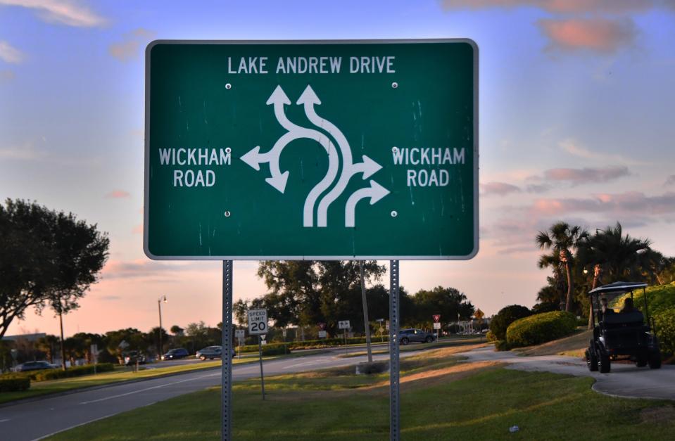 Motorists encounter these directional signs when approaching the Viera roundabout.
