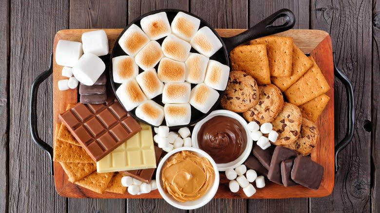 smores ingredients on platter