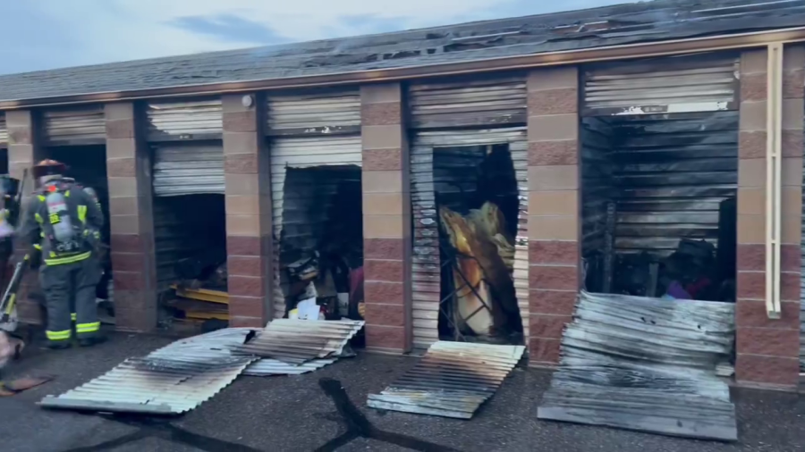 Multiple units at a commercial storage facility near Centennial were damaged in a two-alarm fire Sunday. (South Metro Fire Rescue)