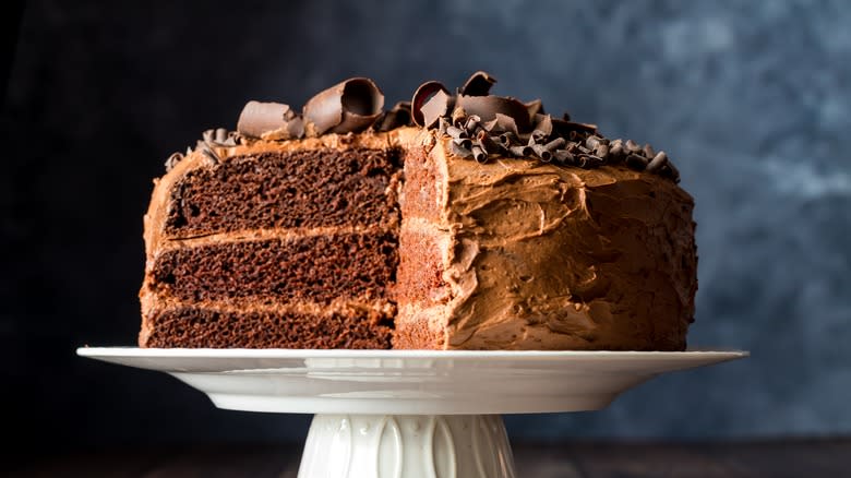 Chocolate cake on pedestal