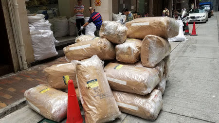 FILE PHOTO: Bags of shark fins from a Singapore Airlines shipment are seen in Hong Kong, China May 11, 2018. Sea Shepherd Global/Handout via REUTERS