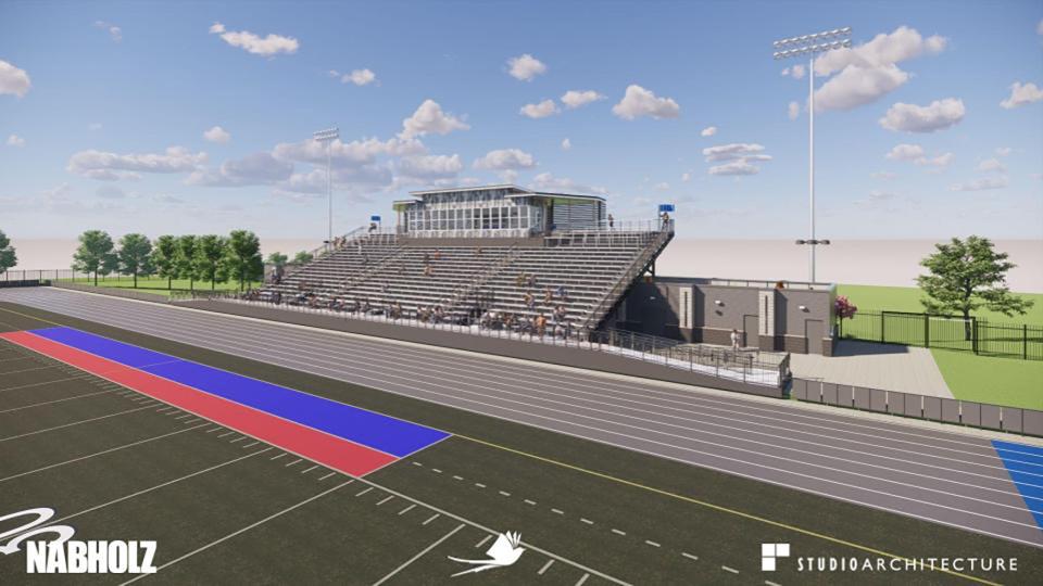 Renderings provided by Oklahoma City Public Schools of the new football stadium at John Marshall Enterprise High School All of these are part of the $955 million bond project approved in 2022 by district voters