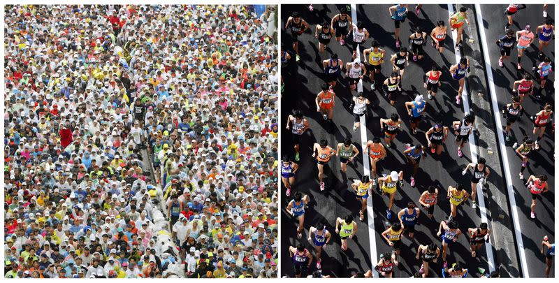 Runners fill the street at the start of the Tokyo Marathon in Tokyo,Japan