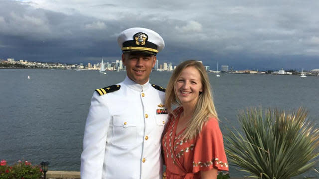 A family photo shows U.S. Navy Lt. Ridge Alkonis with his wife Brittany. / Credit: Courtesy of the Alkonis family
