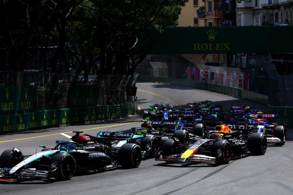 Max Verstappen failed to get ahead of George Russell at the start, and stayed behind the Mercedes until the end (Getty)