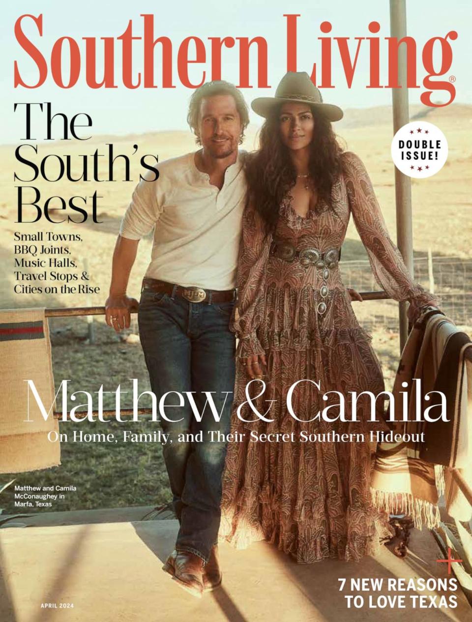PHOTO: Matthew and Camila McConaughey open up about life in Texas on Southern Living’s April 2024 cover story. (Miller Mobley/Southern Living)