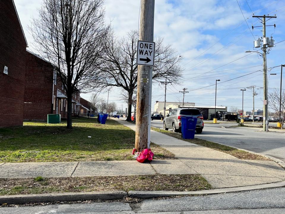 A small memorial stood about a block from where a 34-year-old man was fatally shot in Wilmington's Riverside neighborhood Wednesday (Feb. 1, 2023).