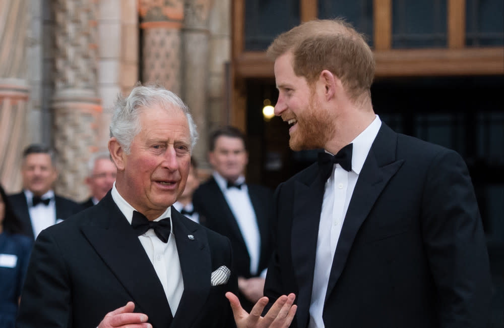 King Charles and Prince Harry at Our Planet Prem London April 2019 - Getty