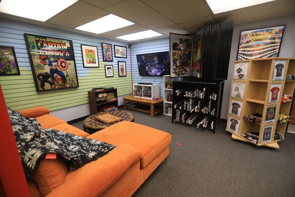 A lounge area at Megabrain Comics in Rhinebeck on February 9, 2024.