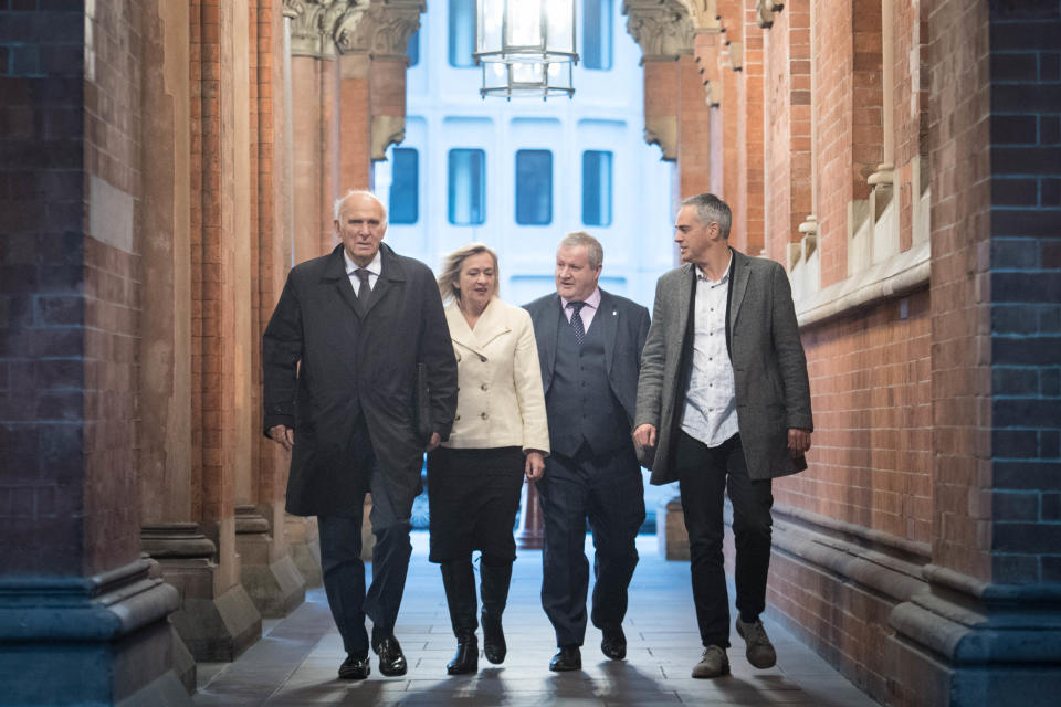 Opposition MPs on their way to meet Michel Barnier in Brussels (PA)