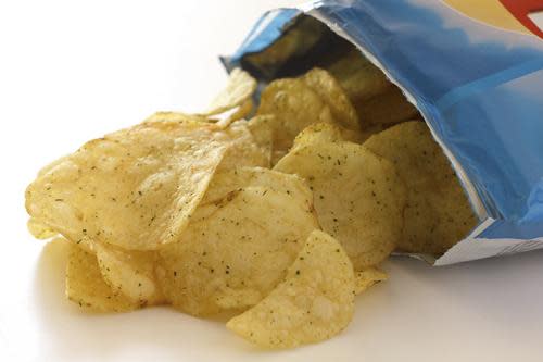 Potato chips spilling out of bag