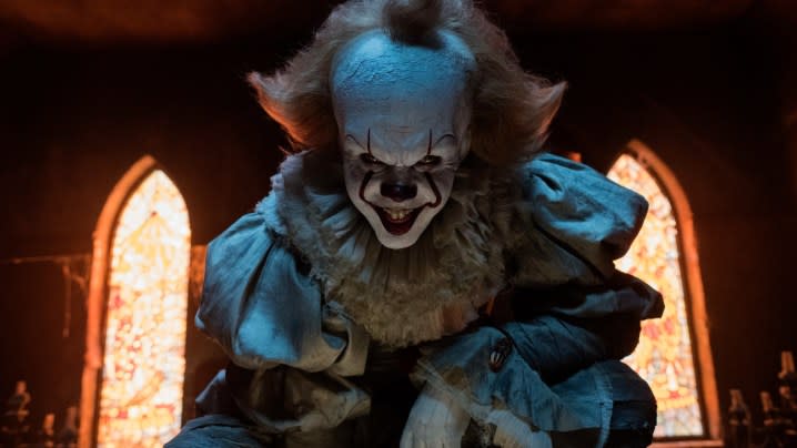 Bill Skarsgård as the monstrous clown Pennywise in "It."