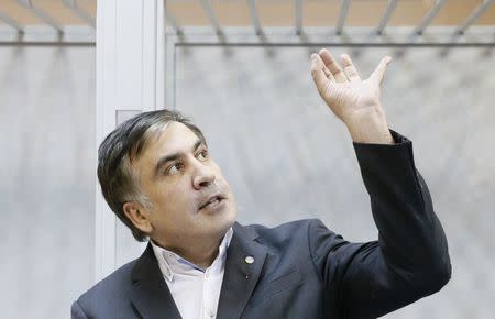 Ukrainian opposition figure and Georgian former President Mikheil Saakashvili speaks during a court hearing in Kiev, Ukraine December 11, 2017. REUTERS/Valentyn Ogirenko