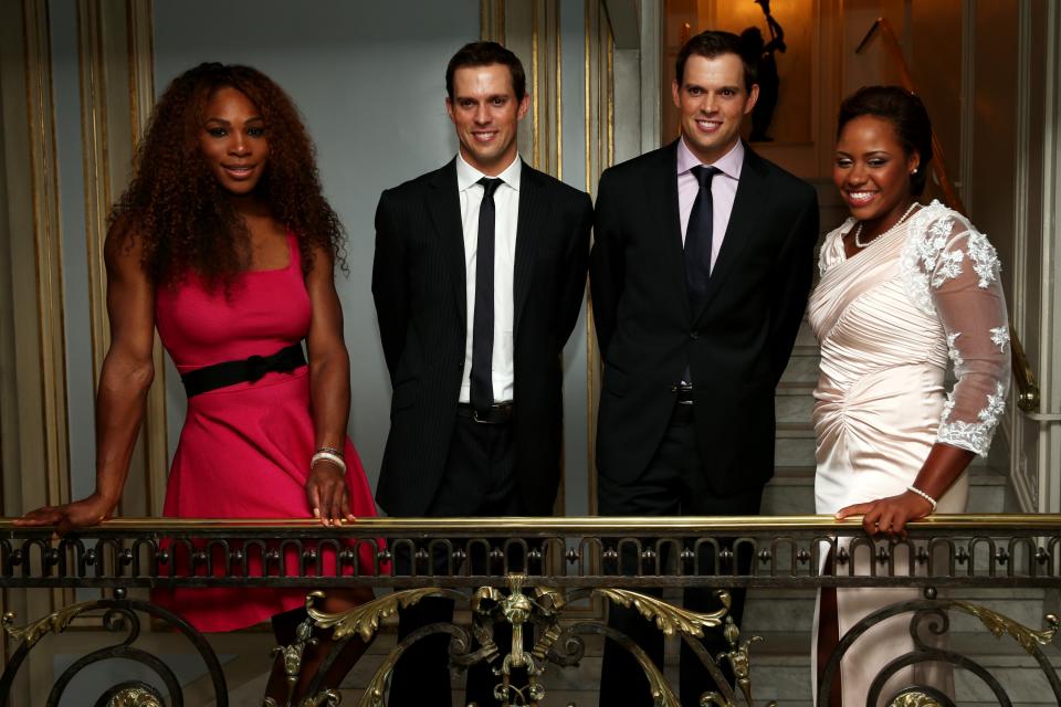 Serena Williams and Taylor Townsend, along with the Bryan brothers, at ITF World Champions Dinner during the 2013 French Open. The two will meet in the first round of the U.S. Open. (Photo by Matthew Stockman/Getty Images)