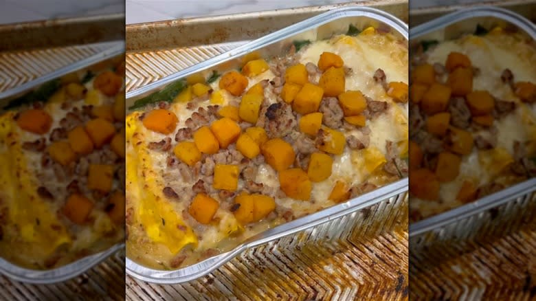 Costco cannelloni on baking sheet