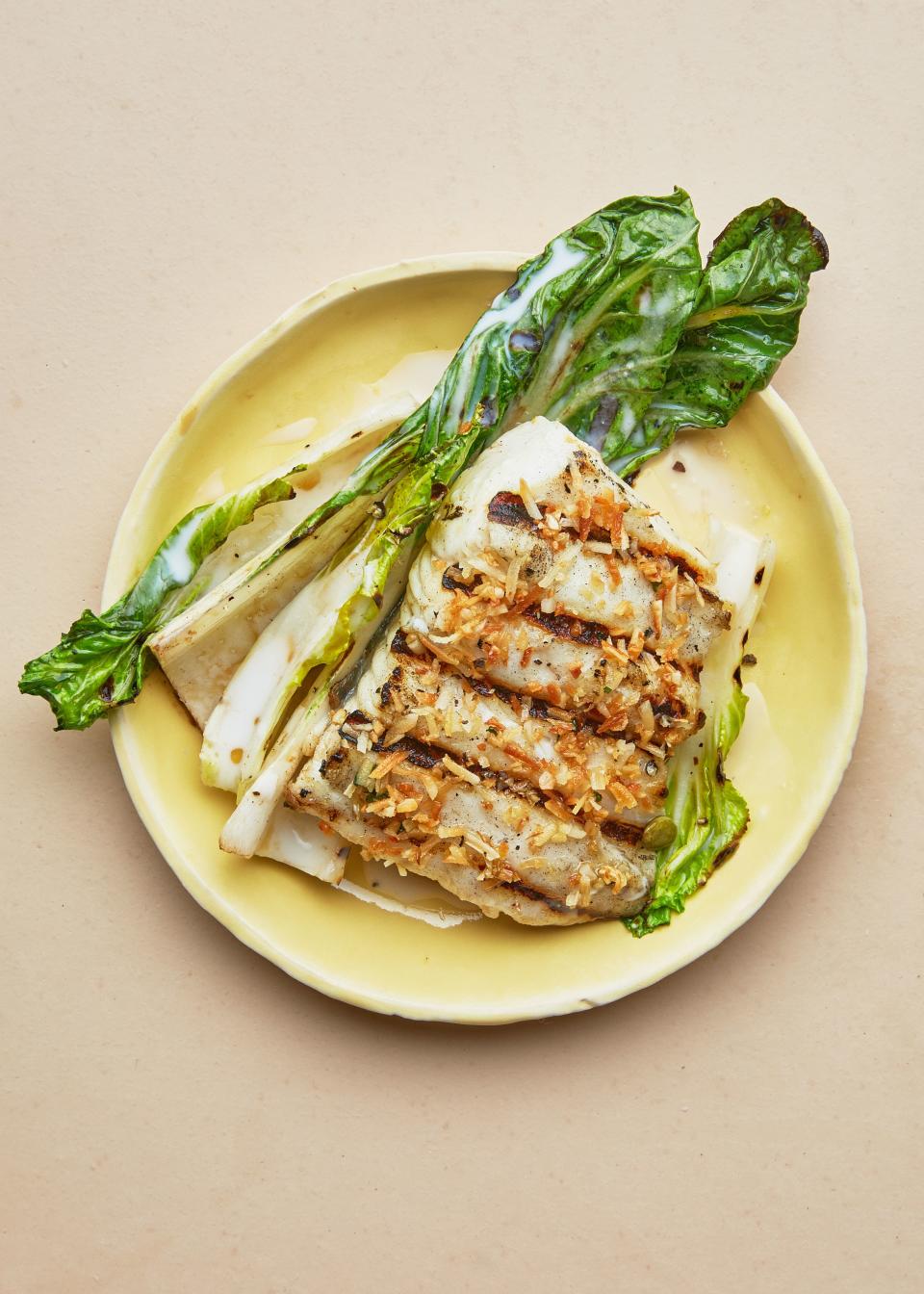 Grilled Halibut and Bok Choy with Coconut-Lime Dressing