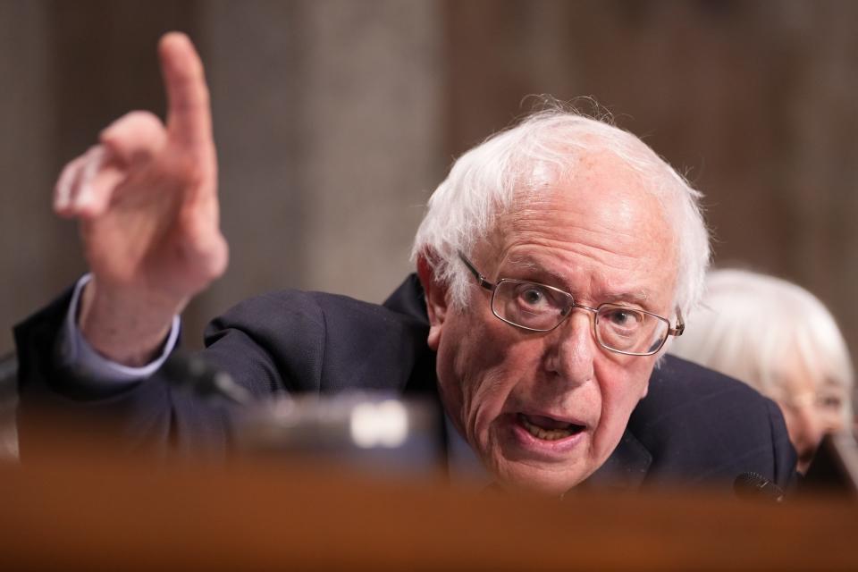 Sen. Bernie Sanders, I-Vt., speaks as Howard Schultz, CEO of Starbucks, testifies in front of the Senate Committee on Health, Education, Labor and Pensions about Starbucks' alleged union busting activities in Washington.