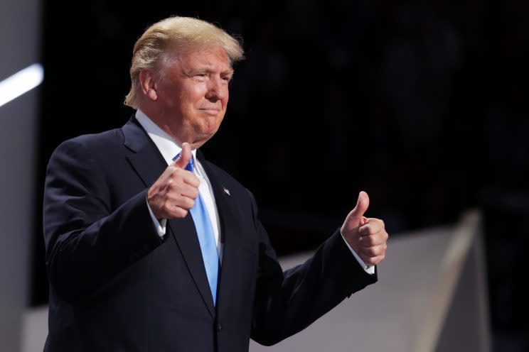 Donald Trump introducing his wife, Melania, on the first day of the Republican National Convention. (Photo: Chip Somodevilla/Getty Images)