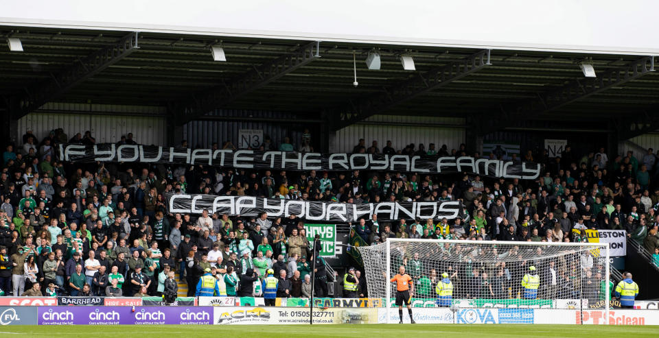 A banner displayed by Celtic fans, pictured here during their match against St Mirren.