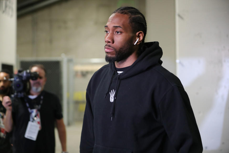 Kawhi Leonard sported the "Klaw" logo on apparel during the NBA Finals. (Reuters)