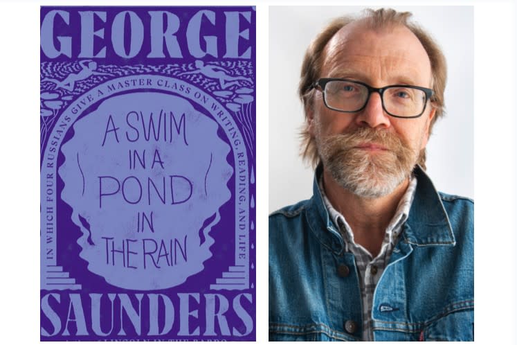 Book jacket for , George Saunders' "A Swim in a Pond in the Rain,"