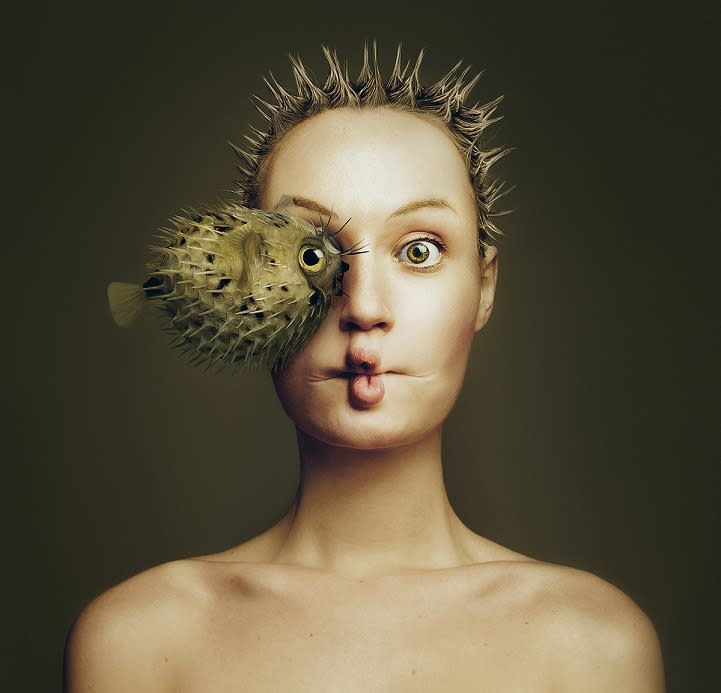 <p>In her latest “uncanny” series of self-portraits, Borsi seamlessly replaces one of her eyes with that of a wild animal. Though these images are composites edited in Photoshop, the integration between animal and woman is so flawless that the viewer is forced to question what is real. <i>(Photo: <a href="http://www.floraborsi.com/191724/8338427/gallery/animeyed-(self-portraits)" rel="nofollow noopener" target="_blank" data-ylk="slk:Flora Borsi;elm:context_link;itc:0;sec:content-canvas" class="link ">Flora Borsi</a>)</i><br></p>