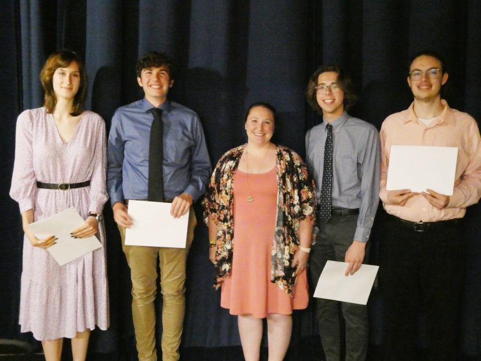 Pontiac Township High School hosted its annual Awards Night on May 11. Among the awards presented to PTHS seniors was the Robert B. McKenzie Scholarship that was presented by Brittany Roper, middle. To, from left, Ava Nollen, Samuel Kelly, Mason Christianson and Conrad Skrzypiec.