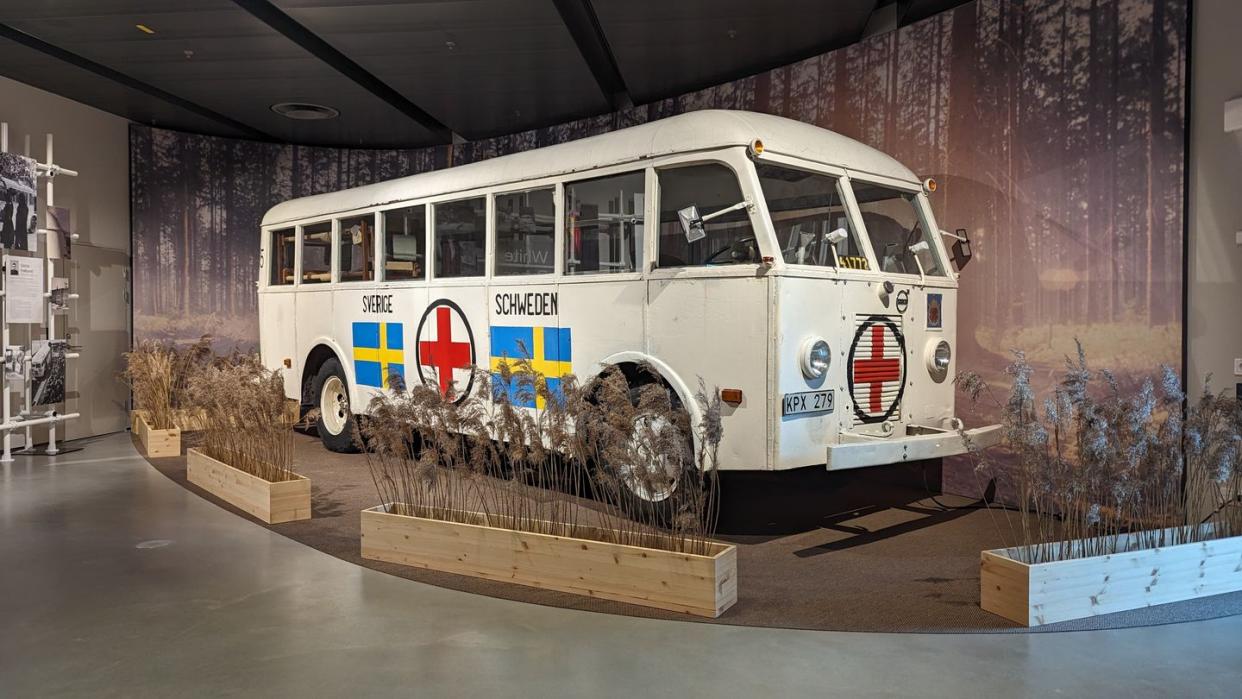 volvo white busses exhibit