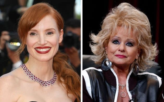 Jessica Chastain and Tammy Faye Bakker.