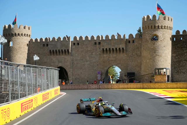 Lewis Hamilton in action in Azerbaijan