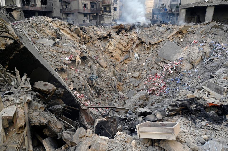 A view of damaged buildings following an Israeli airstrike in Haret Hreik Dahieh, in Beirut, Lebanon (EPA)