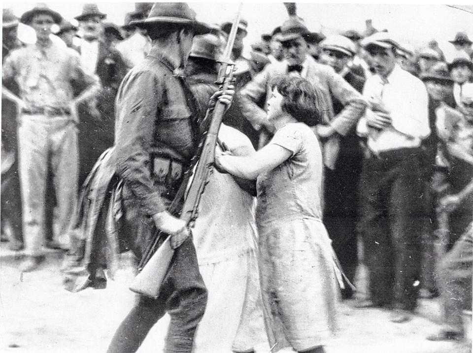 Actual photo from the 1929 Loray Mill strike from  The Gaston Gazette.