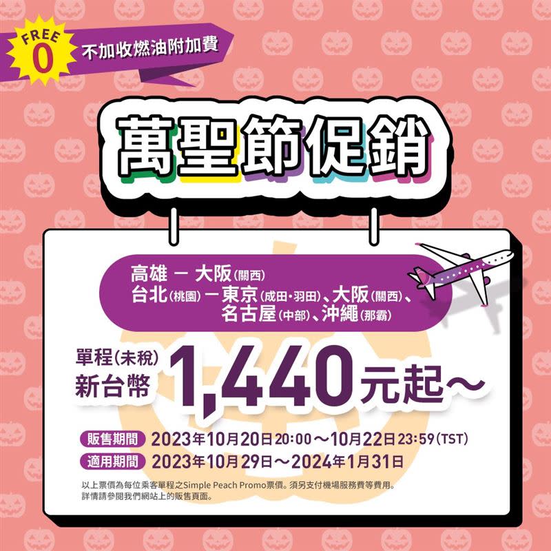 樂桃航空推出萬聖節機票優惠。（圖／翻攝自樂桃航空官網）