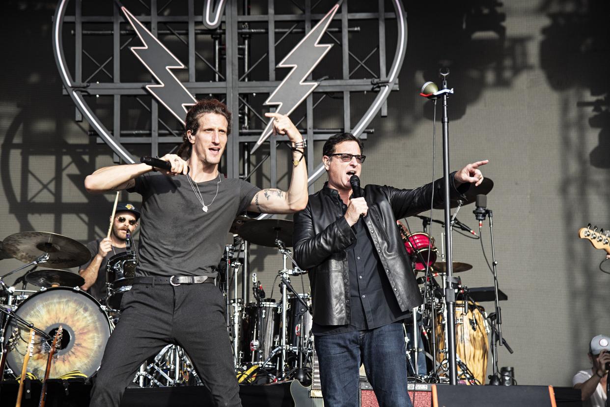 Actor/comedian Bob Saget performs with David Shaw of The Revivalists during KAABOO 2019 at the Del Mar Racetrack and Fairgrounds on Sunday, Sept. 15, 2019, in Del Mar, Calif.