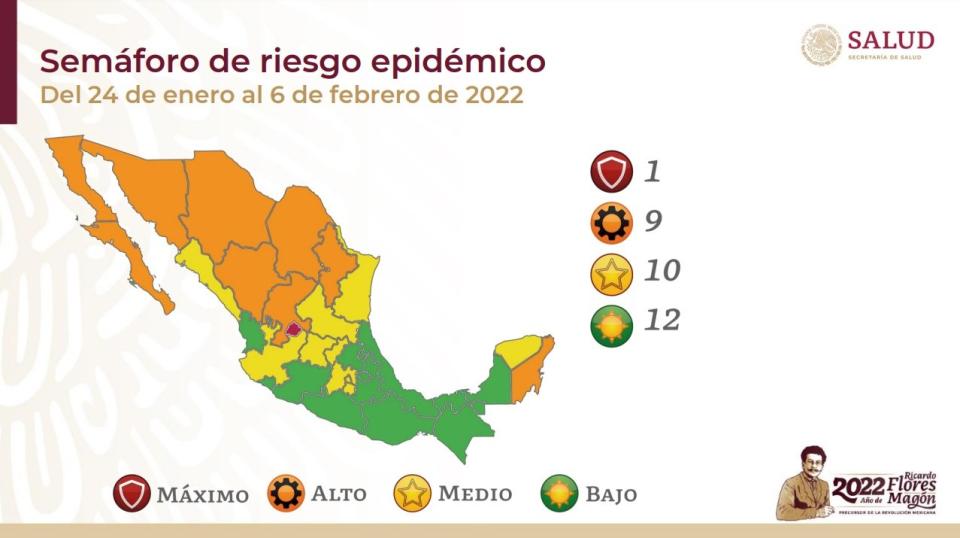 Semáforo de riesgo epidémico Del 24 de enero al 6 de febrero de 2022