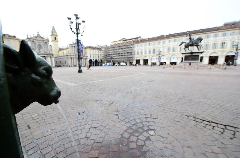 San Carlo square is seen almost empty, as a coronavirus outbreak continues to grow in northern Italy, in Turin