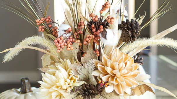 Grasses and Feathers Faux Floral Design With Burgundy Hydrangeas in Bamboo  Motif Vase 