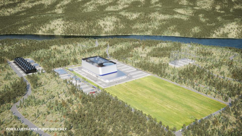 A rendering shows what TVA's small modular reactor at the Clinch River Site, about the size of a football field, could look like once completed.