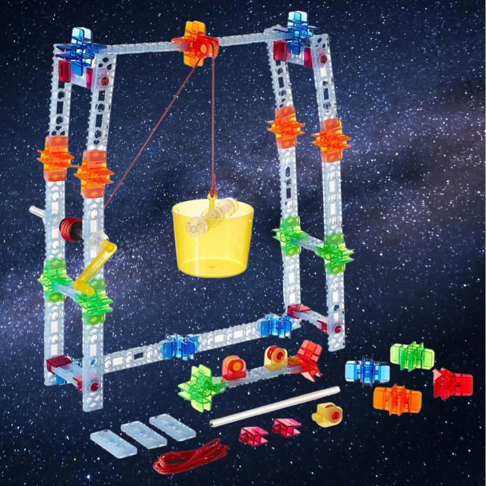 This building set allows players to erect replicas of real-world machines like cranes, pulley systems and drawbridges in order to teach a concrete understanding of how they work as well as basic engineering principles. The 77 transparent plastic pieces can be configured into a virtually endless array of operating contraptions. You can buy the buildable pulley system for:77-Piece Set: $41.60 at Amazon44-piece set: $34.49 at Staples