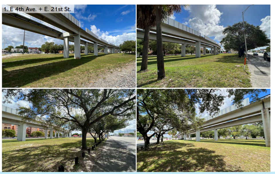 Space beneath Metrorail in Hialeah is currently used to park personal commercial vehicles, vagrant camps and for illegal dumping and trash scattered throughout. Hia-Line would transform it into a park.